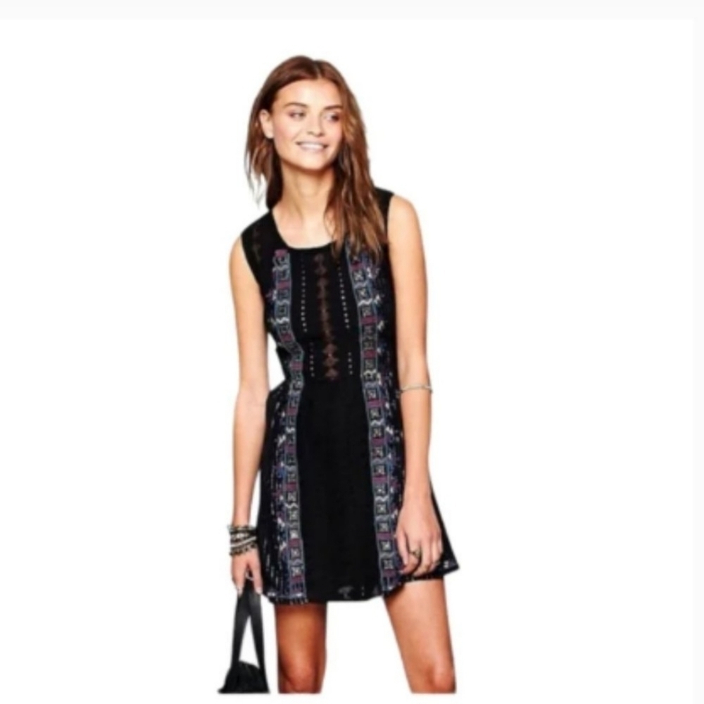 Free People Water Lily Mini Skater Dress Black Size 0